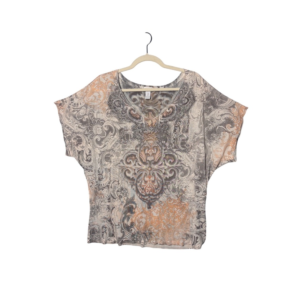 Chico's Womens Blouse XL Multi Paisley Rhinestone Embellished Whimsigoth Boho